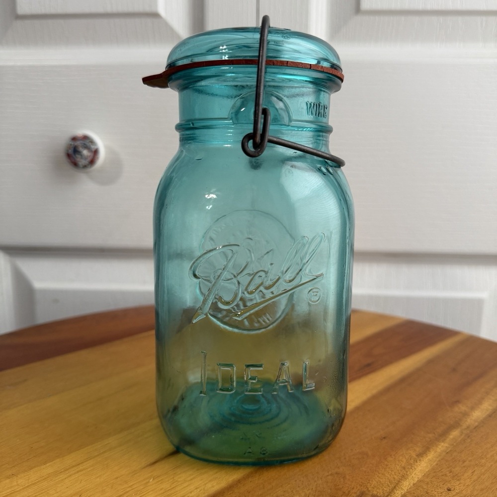 Ball Ideal Blue Wire Side Bicentennial Celebration Mason Jar USA Vintage A8